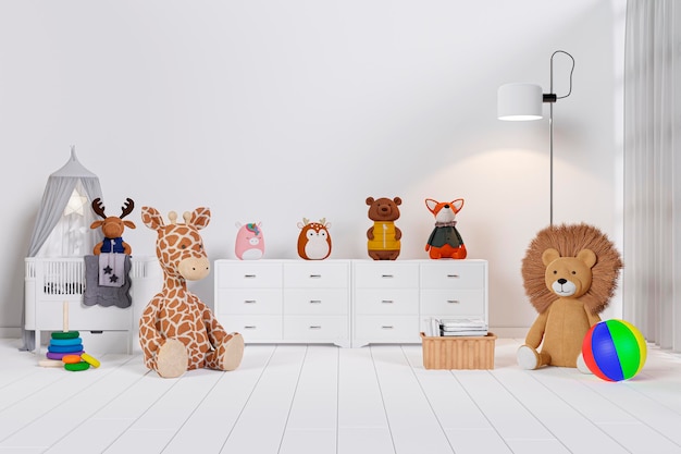 Chambre d'enfant en rendu 3D avec des jouets