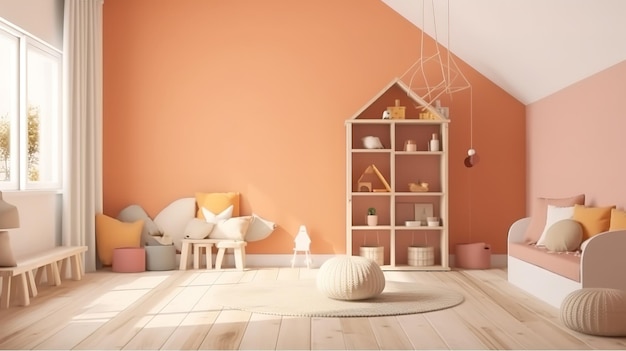 Chambre enfantine réaliste avec lit et étagères Generative Ai