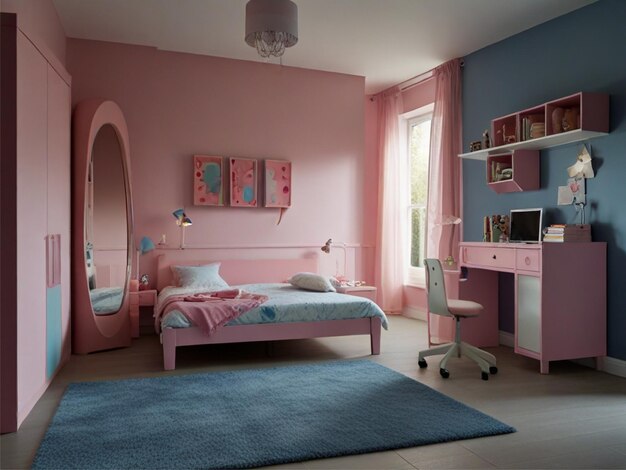 La chambre des enfants de 39 ans en rose et bleu
