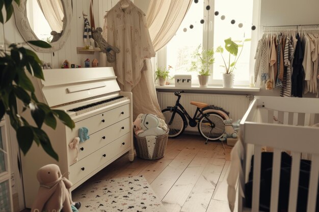 Une chambre d'enfants confortable avec des objets essentiels pour le bébé