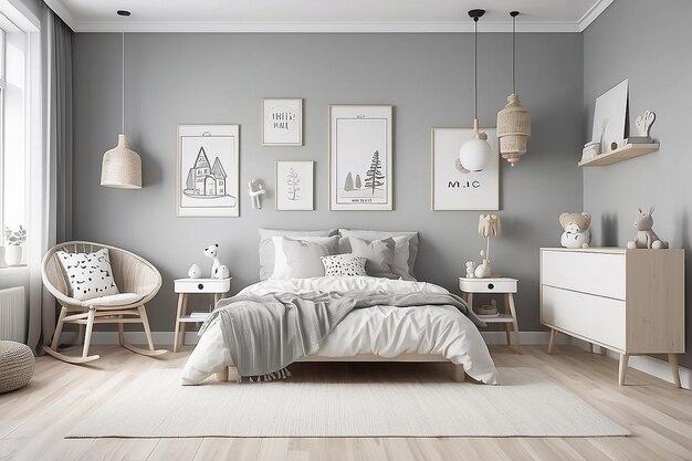 La chambre des enfants est en style scandinave.