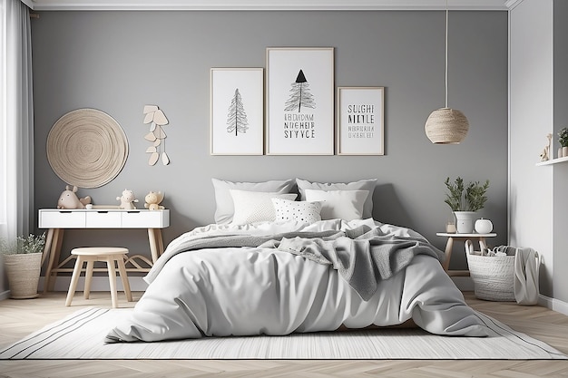 La chambre des enfants est en style scandinave.