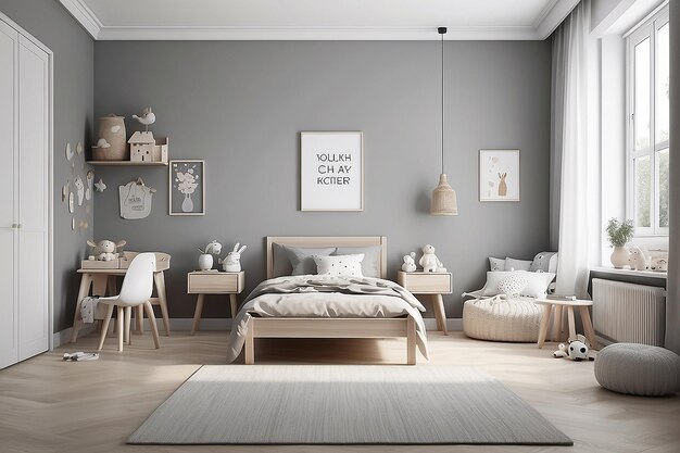 La chambre des enfants est en style scandinave.