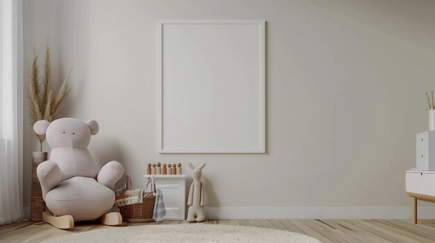 Photo la chambre d'enfants à l'intérieur à la mode avec un cadre blanc sur le mur