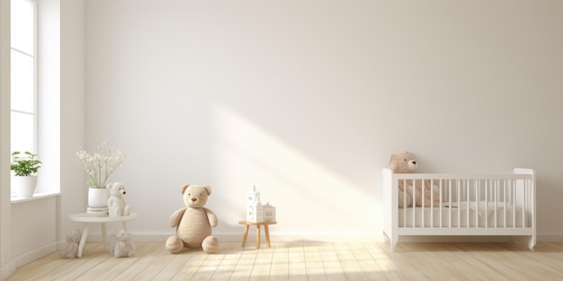 Chambre d'enfants minimaliste pour garçon ou fille Intérieur de la chambre de bébé dans des couleurs pastel douces de style scandinave