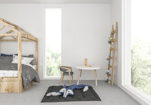 Chambre d'enfants avec mur blanc