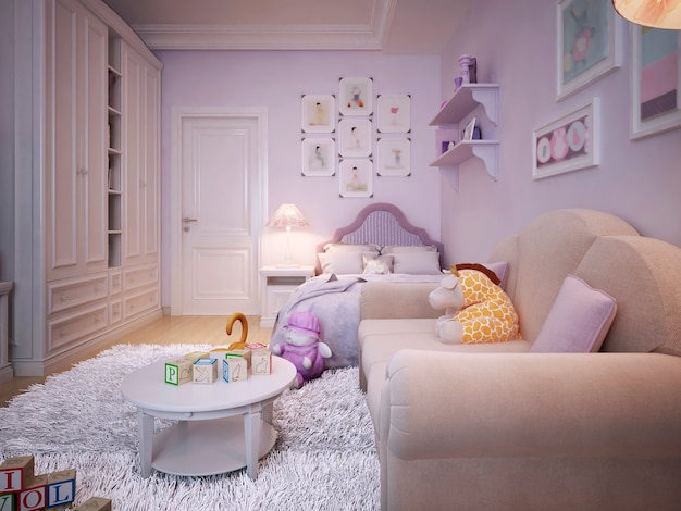 Chambre d'enfants pour une fille dans un style classique en rose