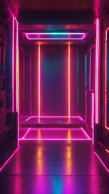 Photo chambre futuriste moderne vide dans le style cyberpunk au néon disposition de modèle de lumière cinématographique réaliste de cy