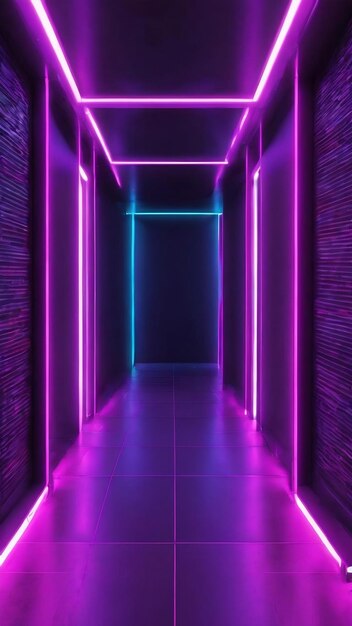 Photo chambre futuriste moderne vide dans le style cyberpunk au néon disposition de modèle de lumière cinématographique réaliste de cy