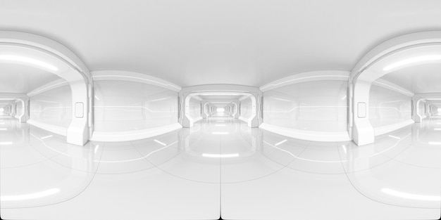 Chambre futuriste de tunnel vide blanc rendu 3d Panorama équirectangulaire 360 sans soudure