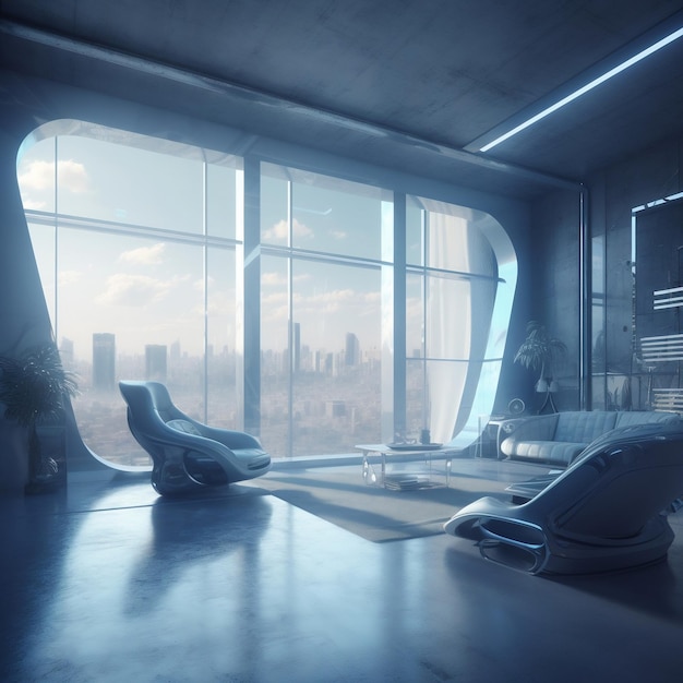 Photo une chambre futuriste avec vue sur la ville