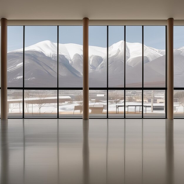 Chambre avec une grande fenêtre vue montagne