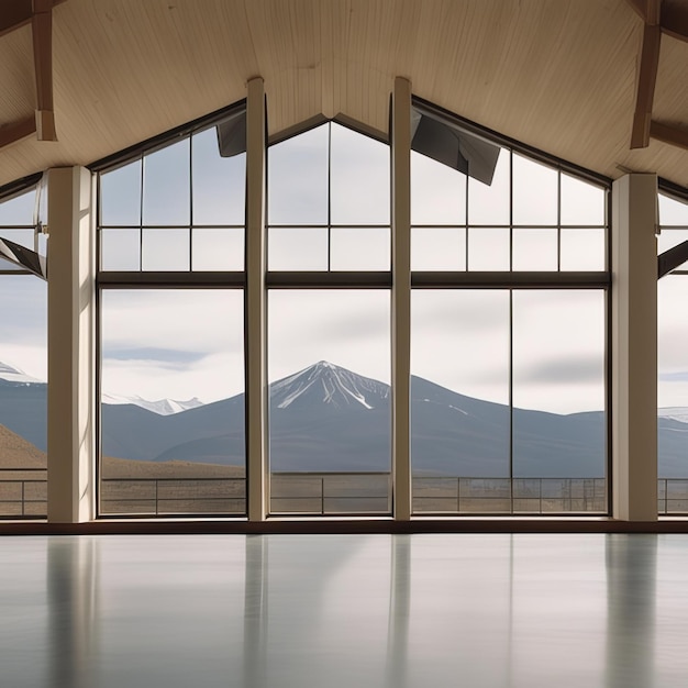 Chambre avec une grande fenêtre vue montagne