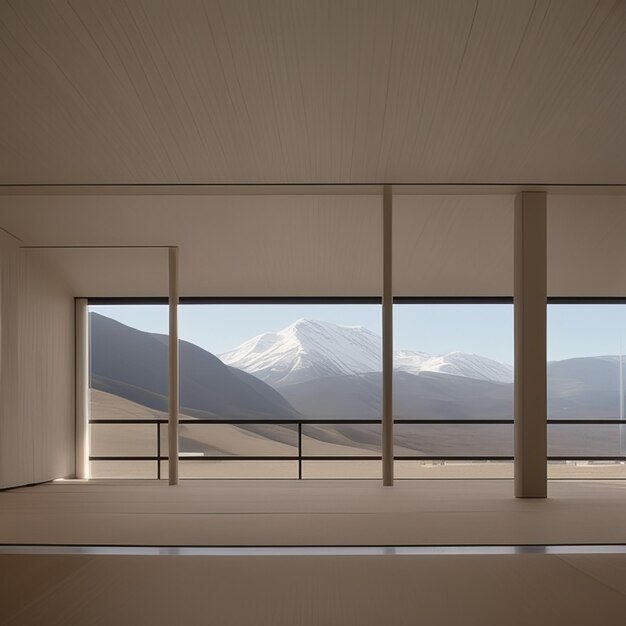 Chambre avec une grande fenêtre vue montagne