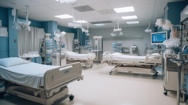 Une chambre d'hôpital avec un lit d'hôpital et un panneau indiquant "hôpital"