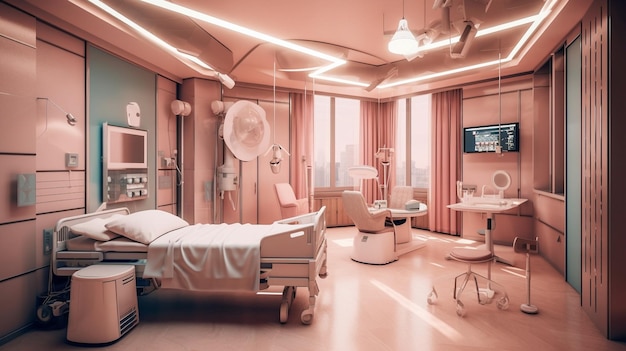 Une chambre d'hôpital avec un lit et une télévision au mur
