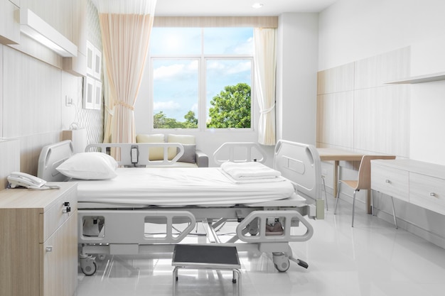 Chambre d'hôpital avec lits et équipement médical confortable dans un hôpital modernexAxA