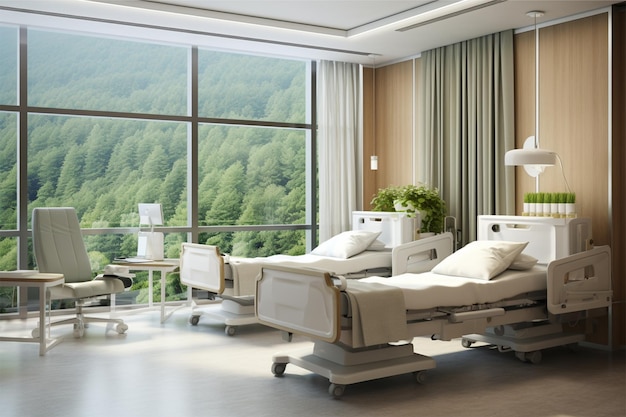 chambre d'hôpital avec des lits et un équipement médical confortable