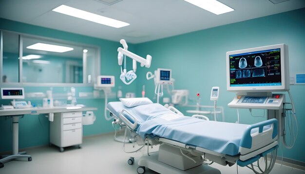 Chambre d'hôpital de soins intensifs vide avec une technologie moderne