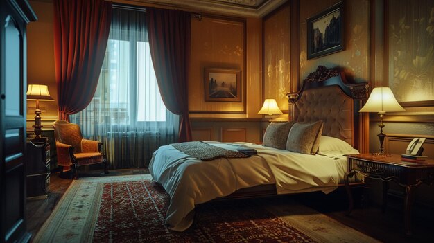 Photo chambre d'hôtel avec un intérieur moderne