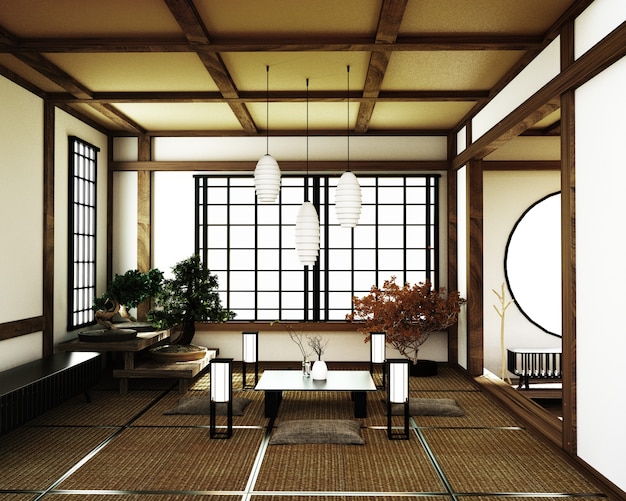 Chambre japonaise, style zen de Kyoto. Rendu 3D