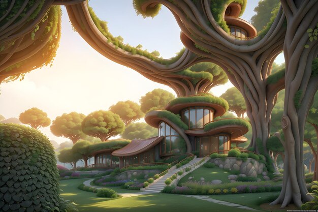 Chambre de jardin forestière hyperréaliste de Vincent Callebaut beauté cinématographique 8K générée par Ai