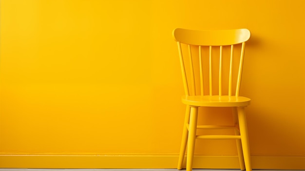 Photo chambre jaune monochromatique avec une chaise assortie idéale pour la théorie des couleurs et les éléments de design