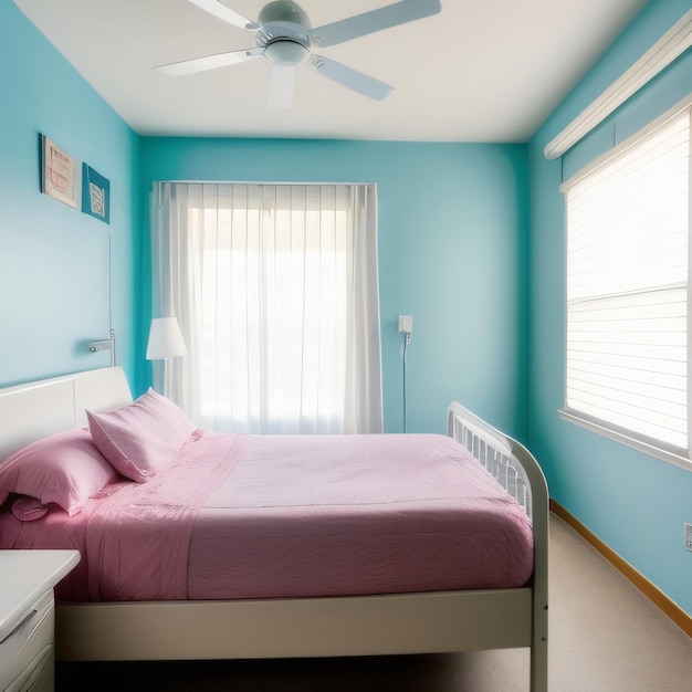 Une chambre avec un lit et un bureau dans le coin