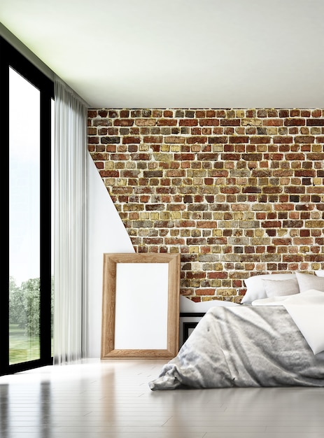 La chambre loft et le design d'intérieur de fond de texture de mur de briques