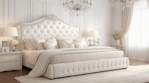 Chambre de luxe blanche avec lit