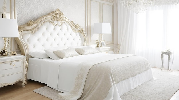 Chambre de luxe blanche avec lit