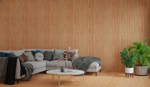 Chambre minimale et décoration copie espace mur rendu 3D