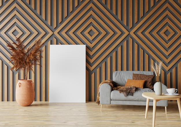 Chambre minimale et espace de copie de décoration rendu 3D de mur en bois sans soudure