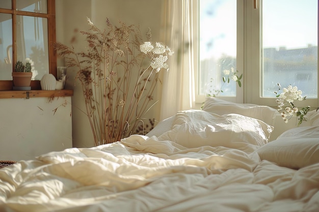 Chambre minimaliste avec des draps en coton biologique