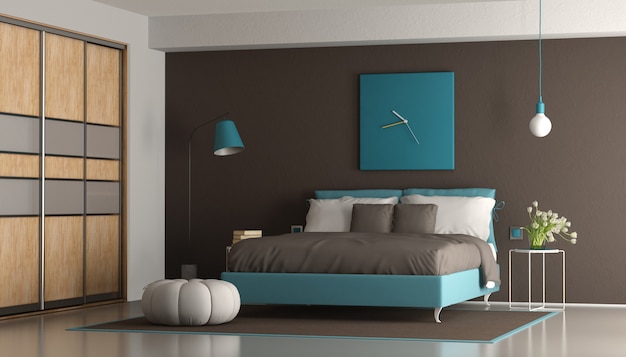 Chambre moderne bleu et marron