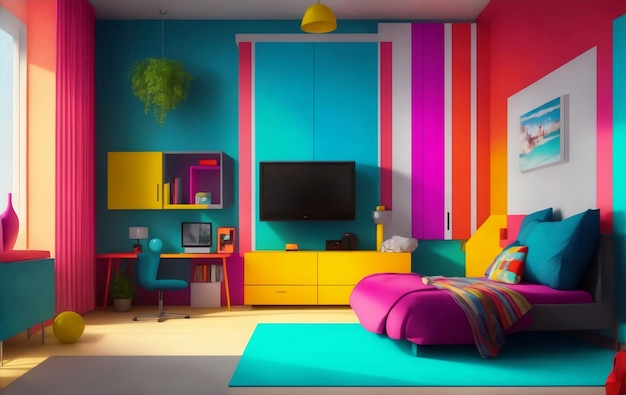 Une chambre moderne et colorée Generative AI Illustration