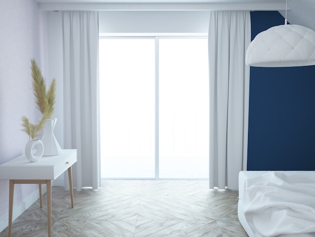 Chambre moderne et élégante luxueuse blanche, rose et bleue