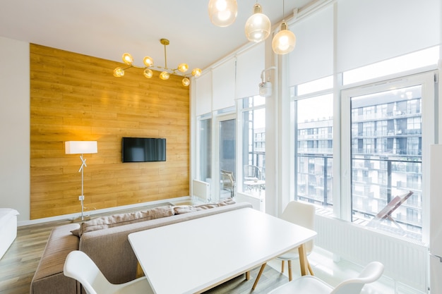 chambre moderne avec grand lit élégant design moderne avec petite cuisine