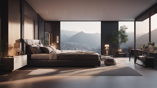 Une chambre moderne hyper réaliste avec fenêtre 8k