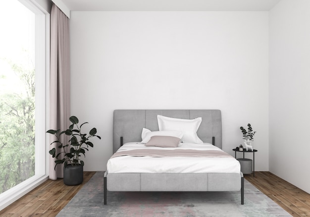 Chambre moderne avec mur blanc, fond d'art.