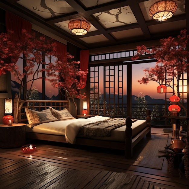 Photo chambre de nuit asiatique chambre chinoise japonaise