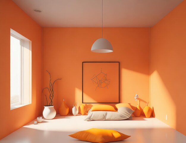 Une chambre orange paisible au fond