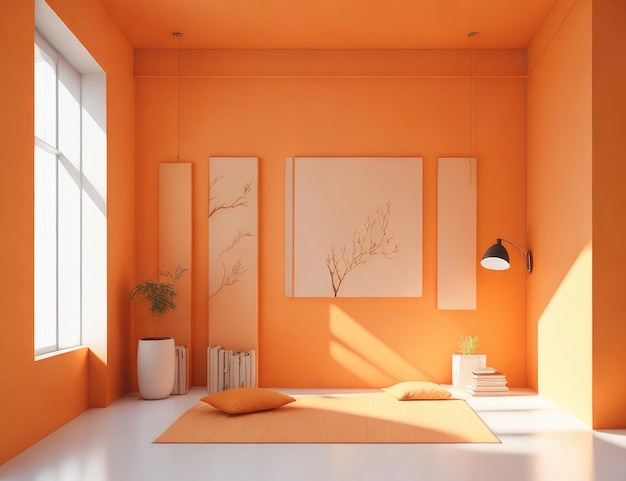 Une chambre orange paisible au fond