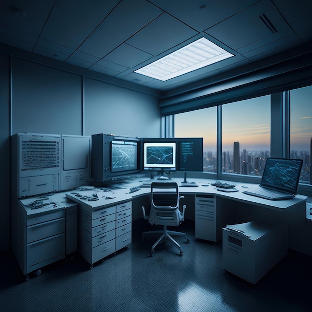 Une chambre avec un ordinateur et un moniteur sur le bureau.