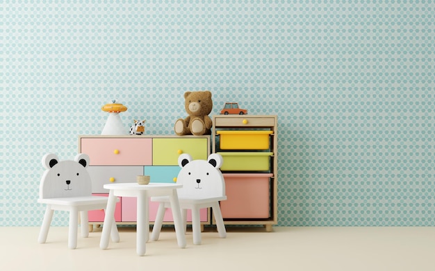 Chambre pastel pour étagère à tiroirs pour chaises d'enfant et trucs mignons avec espace de copie