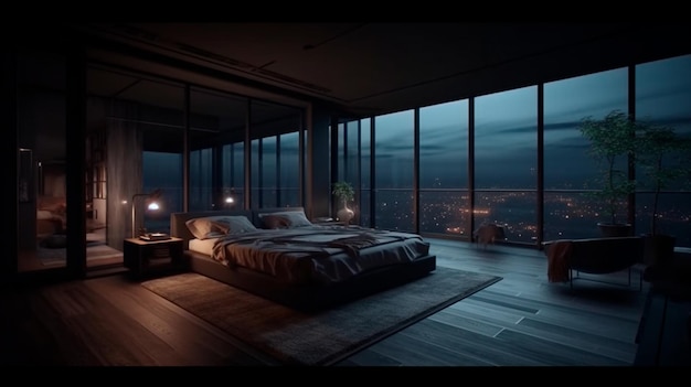 Chambre penthouse de luxe la nuit Generative AI
