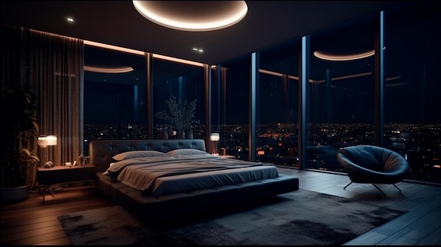 Chambre penthouse de luxe la nuit Generative AI