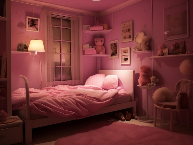 Chambre de poupée rose réaliste