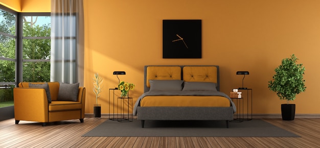 Chambre principale grise et orange