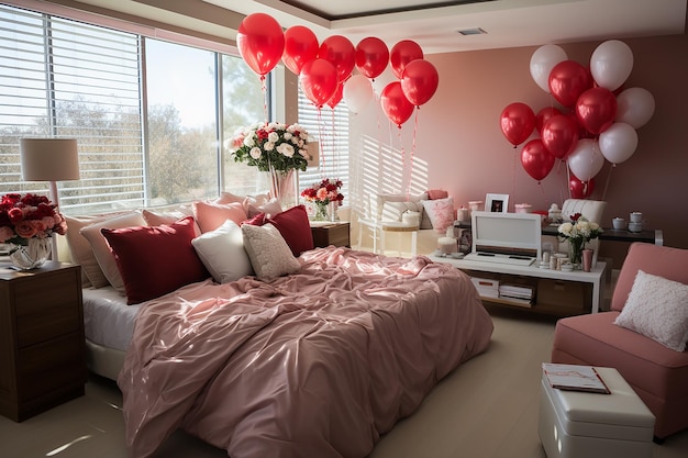Chambre refuge romantique décorée de roses pour la Saint-Valentin